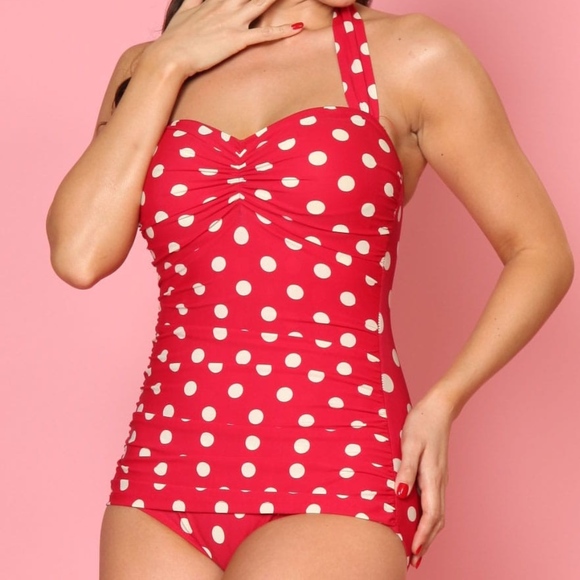 red white polka dot swimsuit